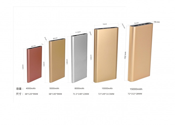 Patent Model Aluminium alloy Polymer Power Bank 4000-15000mAh